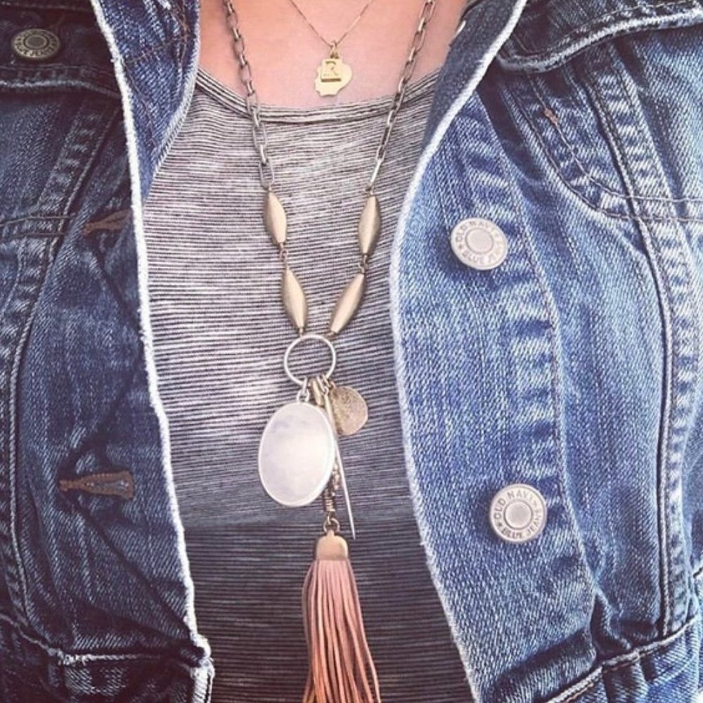 Stella & Dot | Leather & Crystal Quartz Mixed Metal  Victoria Pendant Ne…